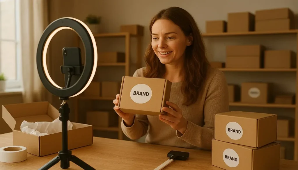 Behind-the-scenes Instagram content showing business owner creating product content