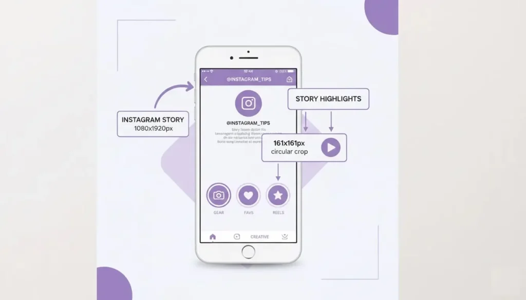 Instagram story highlight icons explanation showing profile layout and dimensions