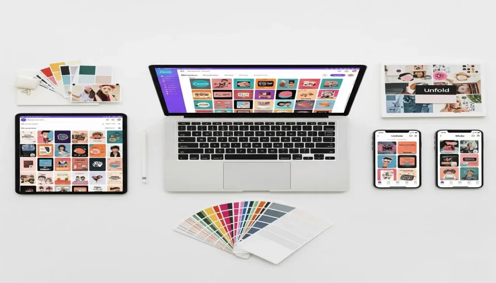 Popular Instagram story template design tools and platforms displayed on devices