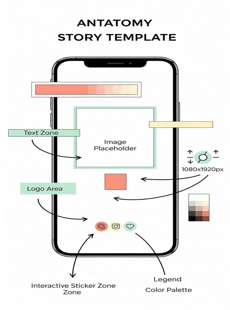Instagram story template anatomy showing customizable elements and design structure